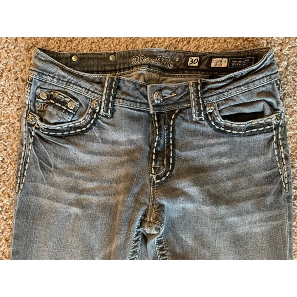 Miss Me Boot JP5014-2 Flap Pockets Thick Stitch Rhinestone Charcoal Size 30 Boot - Picture 2 of 14